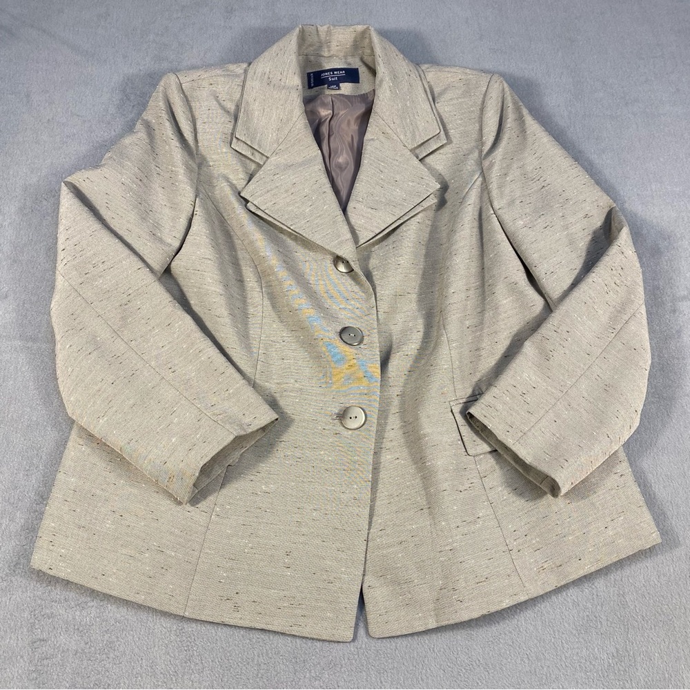 Jones Wear Women’s Beige Speckle Single Breast Notch Blazer, lined, size 14W